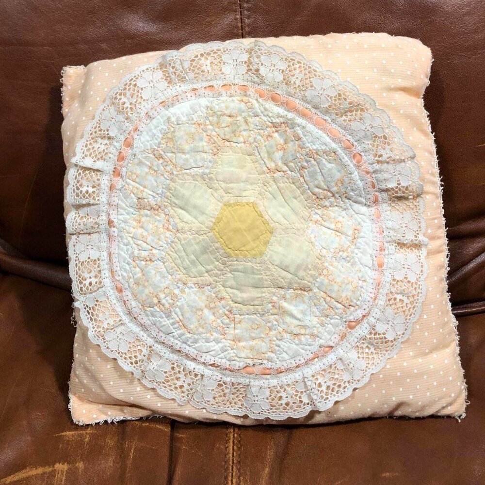 Vintage hand sewn quilted toss pillow